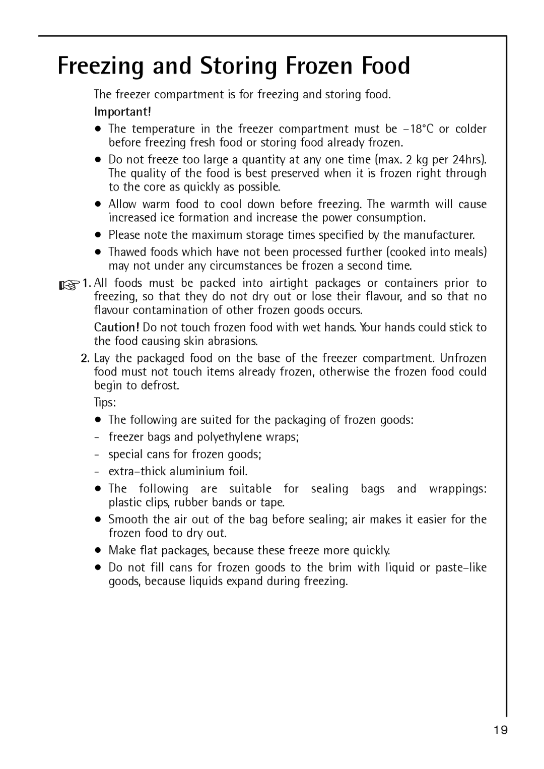 Electrolux S 64140 TK operating instructions Freezing and Storing Frozen Food 