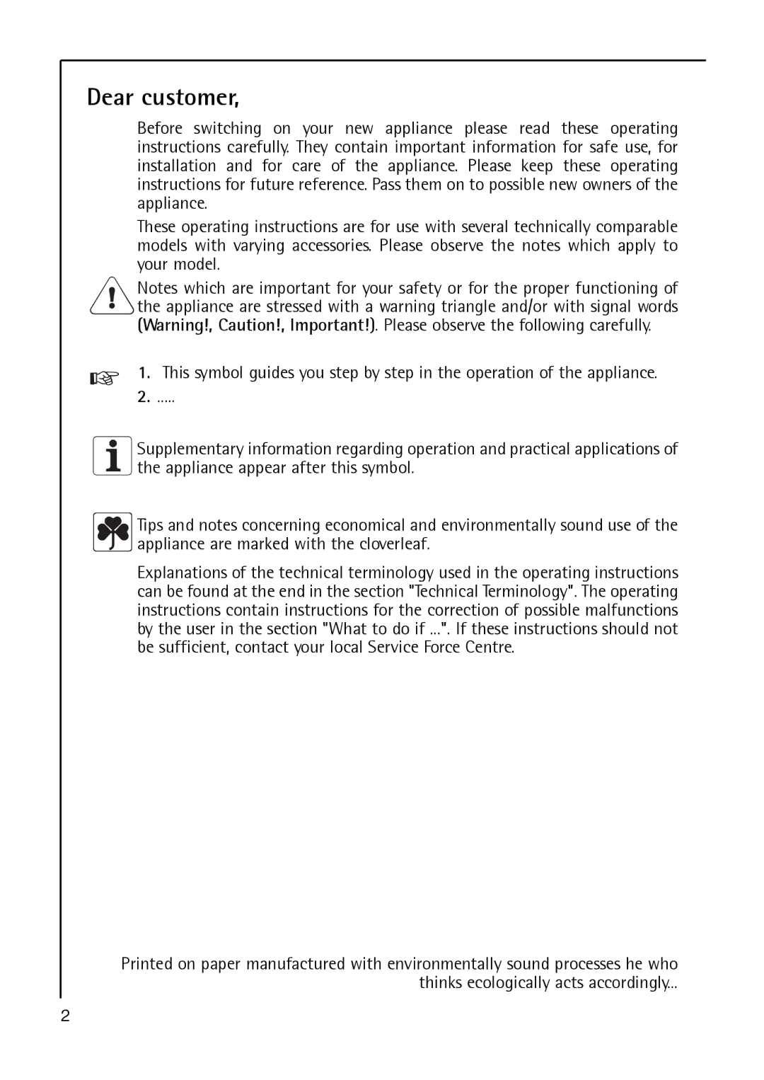 Electrolux S 70178 TK3 manual Dear customer 