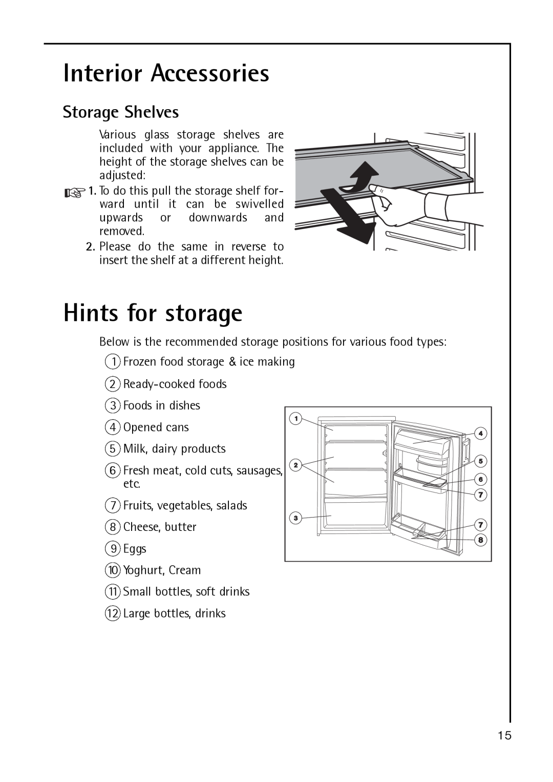 Electrolux S 70178 TK38 manual Interior Accessories, Hints for storage, Storage Shelves 