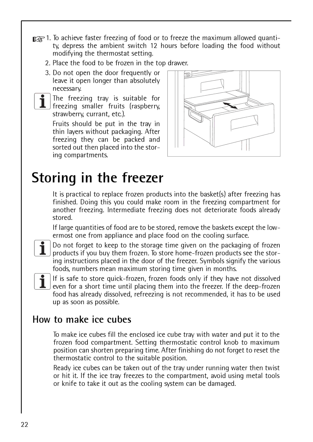 Electrolux S 75358 KG3 manual Storing in the freezer, How to make ice cubes 