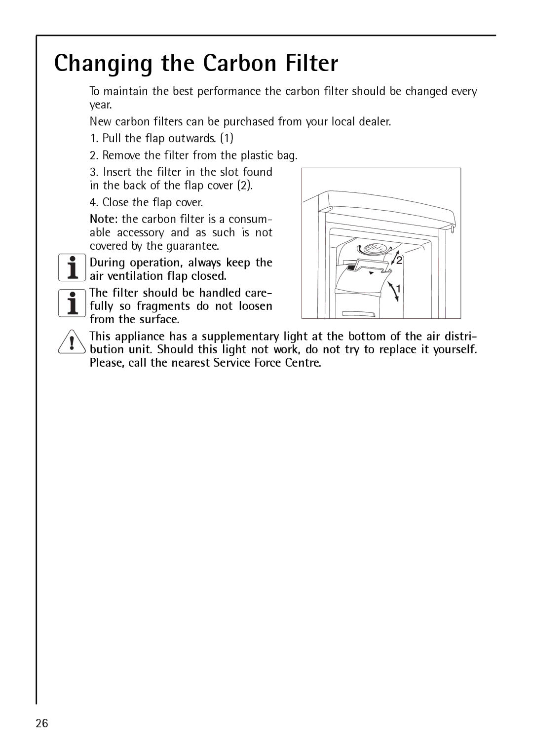 Electrolux S 75358 KG3 manual Changing the Carbon Filter 