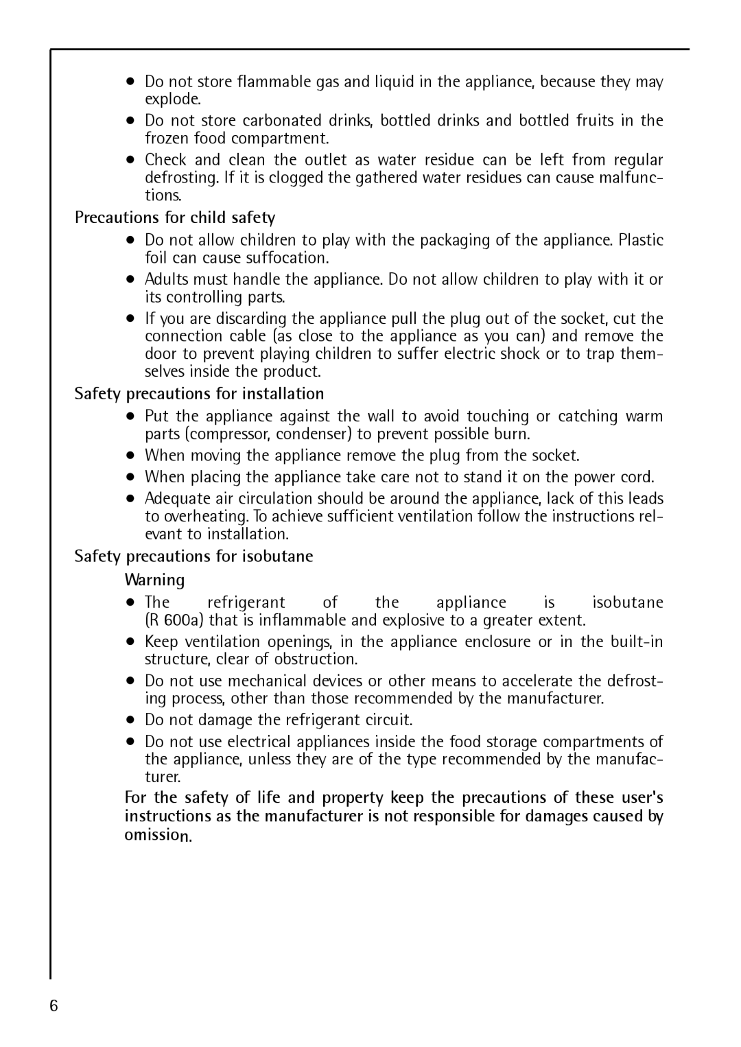 Electrolux S 75358 KG3 manual Precautions for child safety 