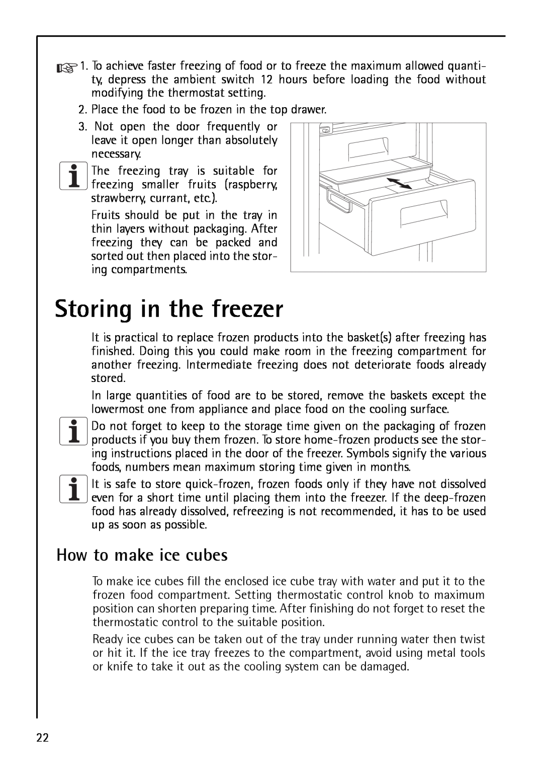 Electrolux S 75400 KG manual Storing in the freezer, How to make ice cubes 