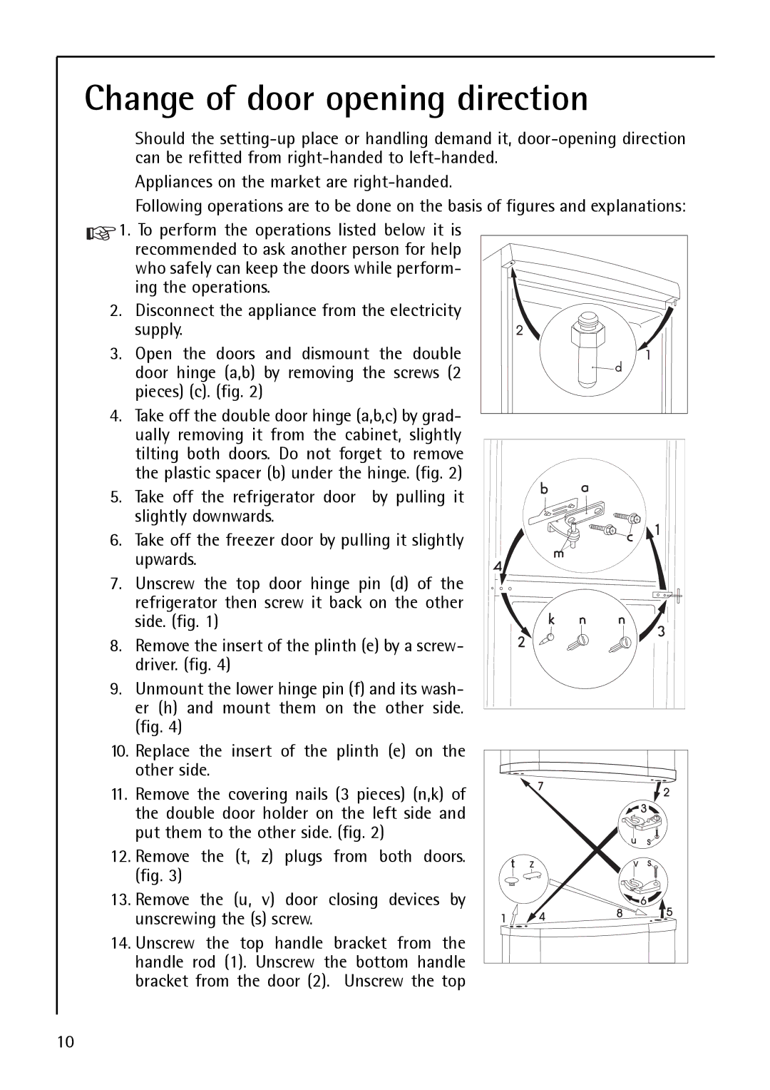 Electrolux S 75408 KG manual Change of door opening direction 