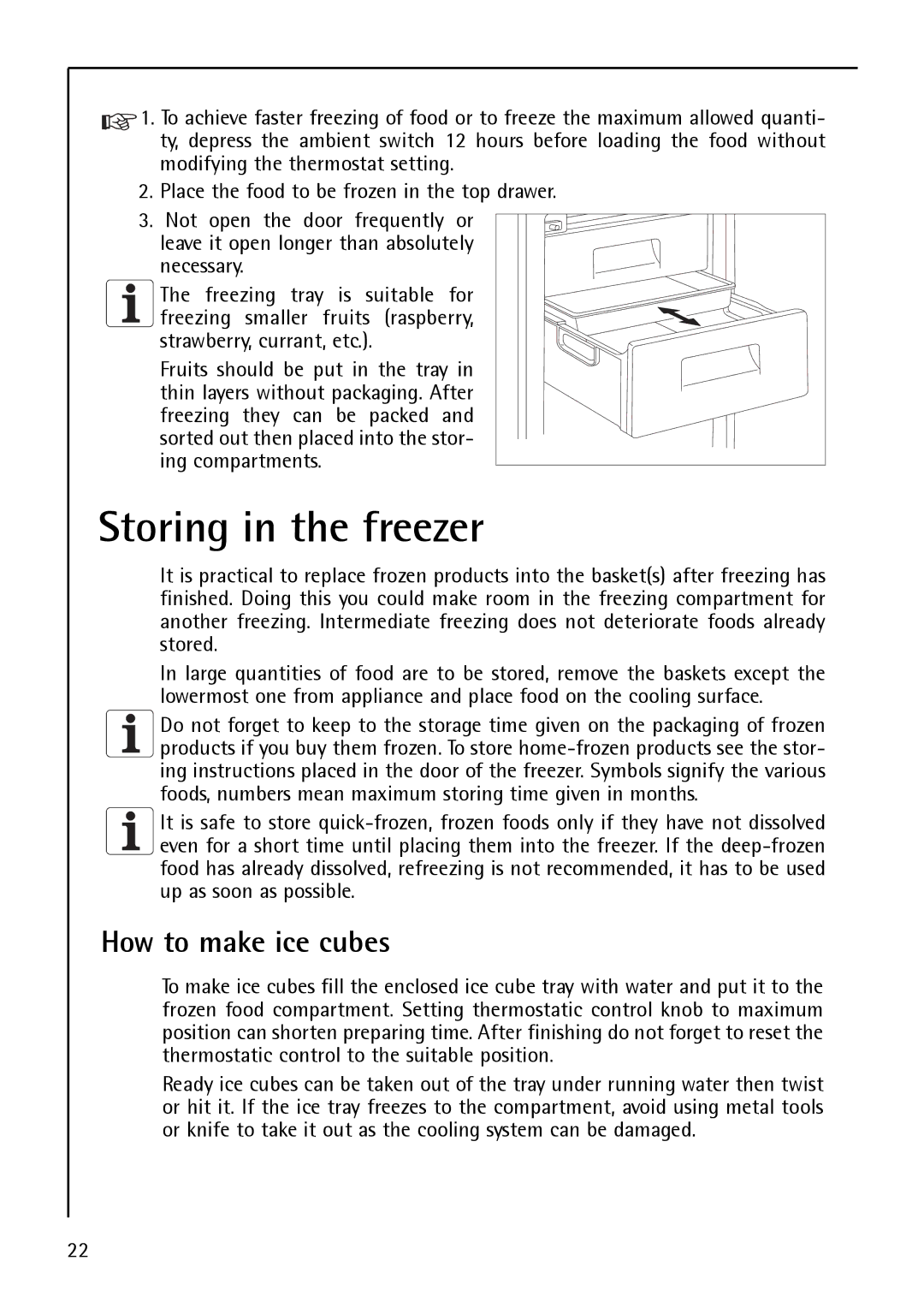 Electrolux S 75408 KG manual Storing in the freezer, How to make ice cubes 