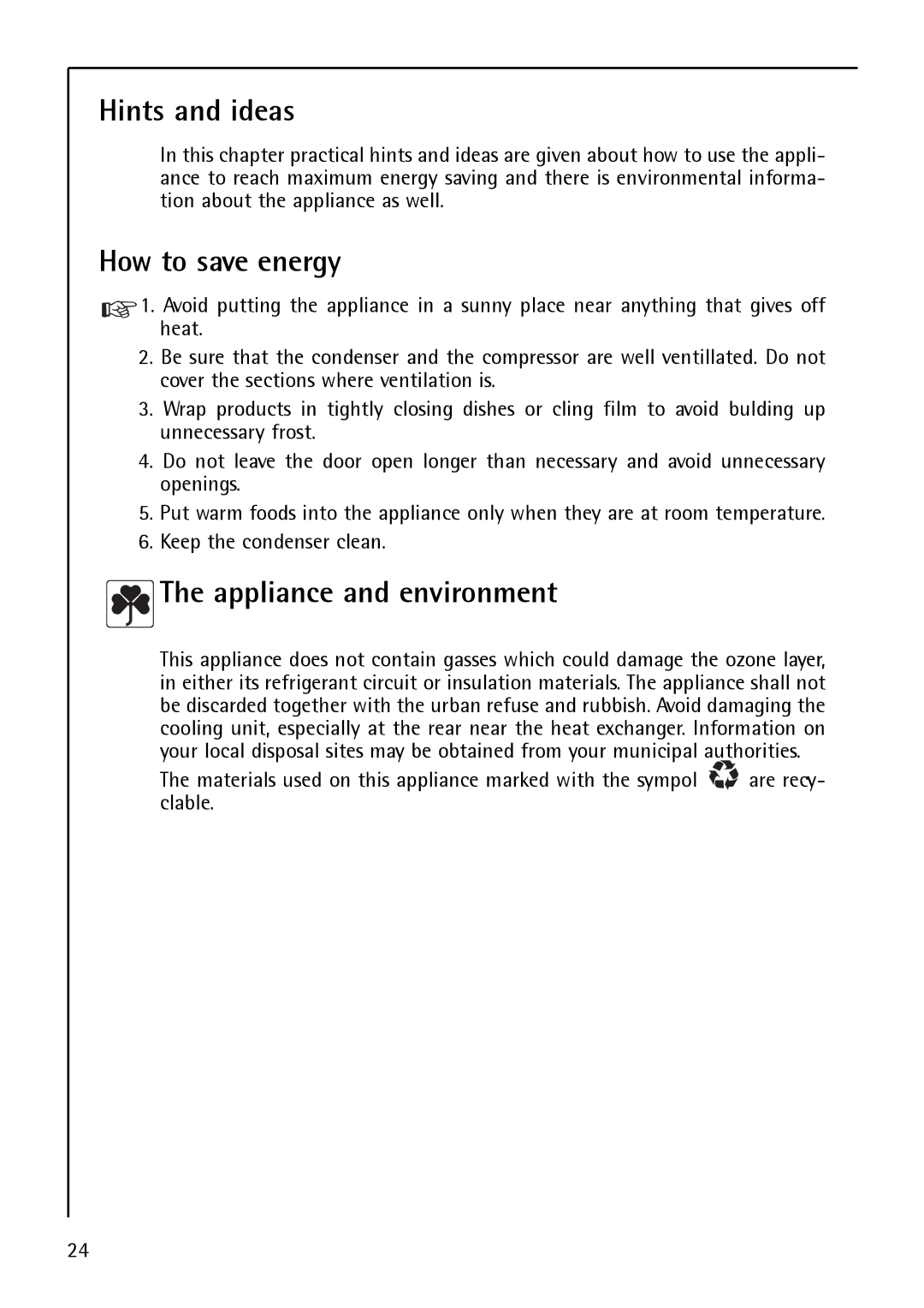 Electrolux S 75408 KG manual Hints and ideas, How to save energy, Appliance and environment 