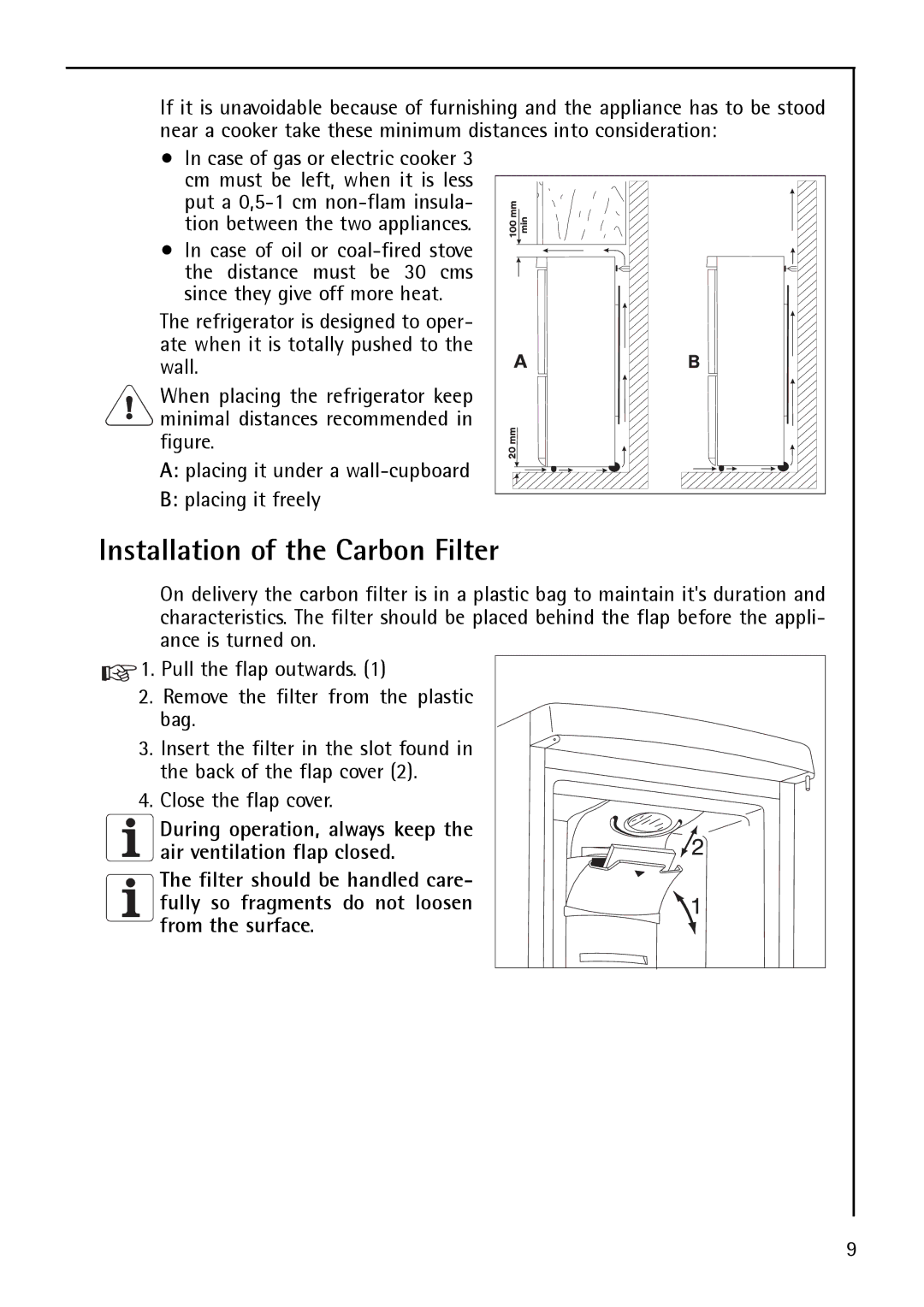 Electrolux S 75408 KG manual Installation of the Carbon Filter, Wall 