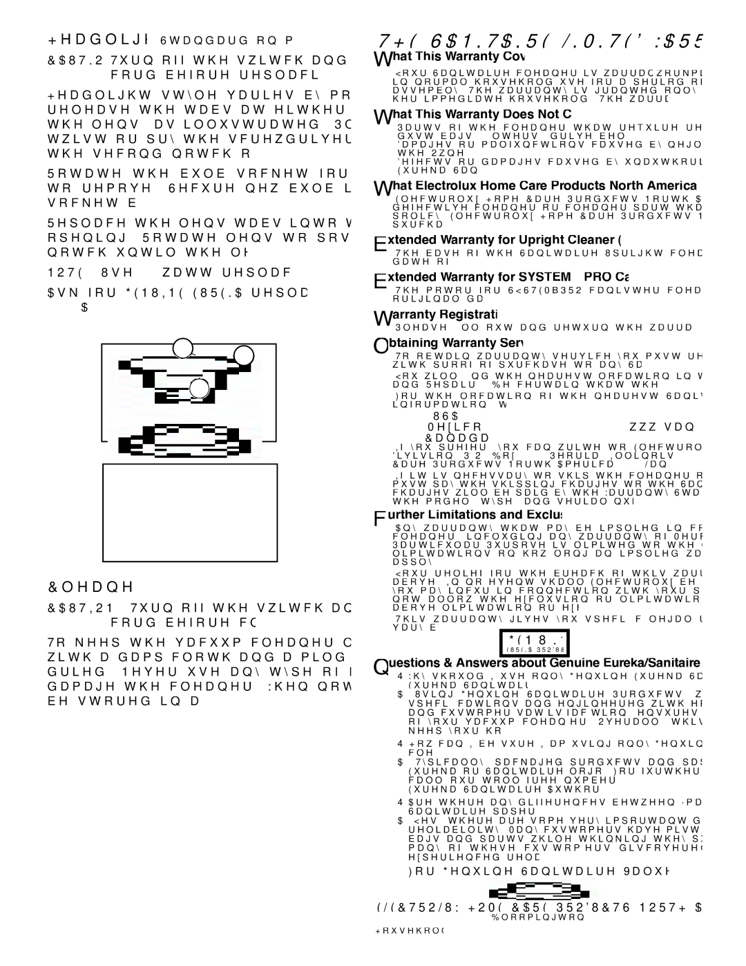 Electrolux S670 warranty Cleaner Care, Electrolux Home Care Products North America 