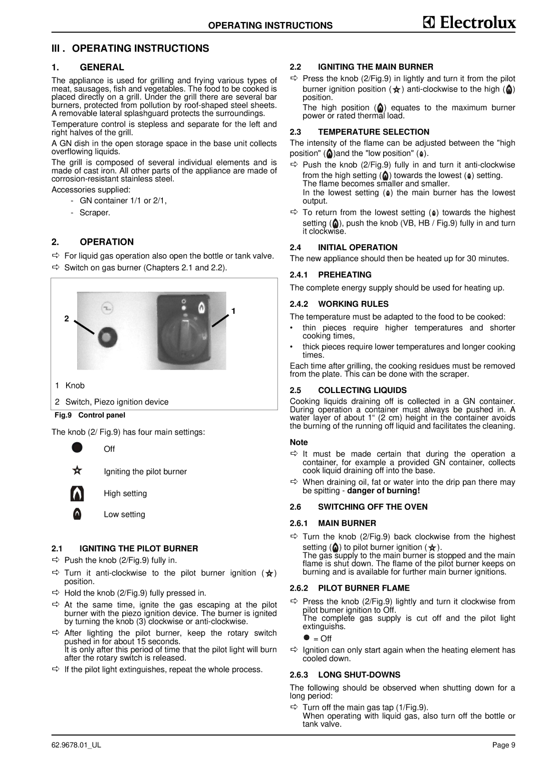 Electrolux S90 manual III . Operating Instructions, General, Operation 