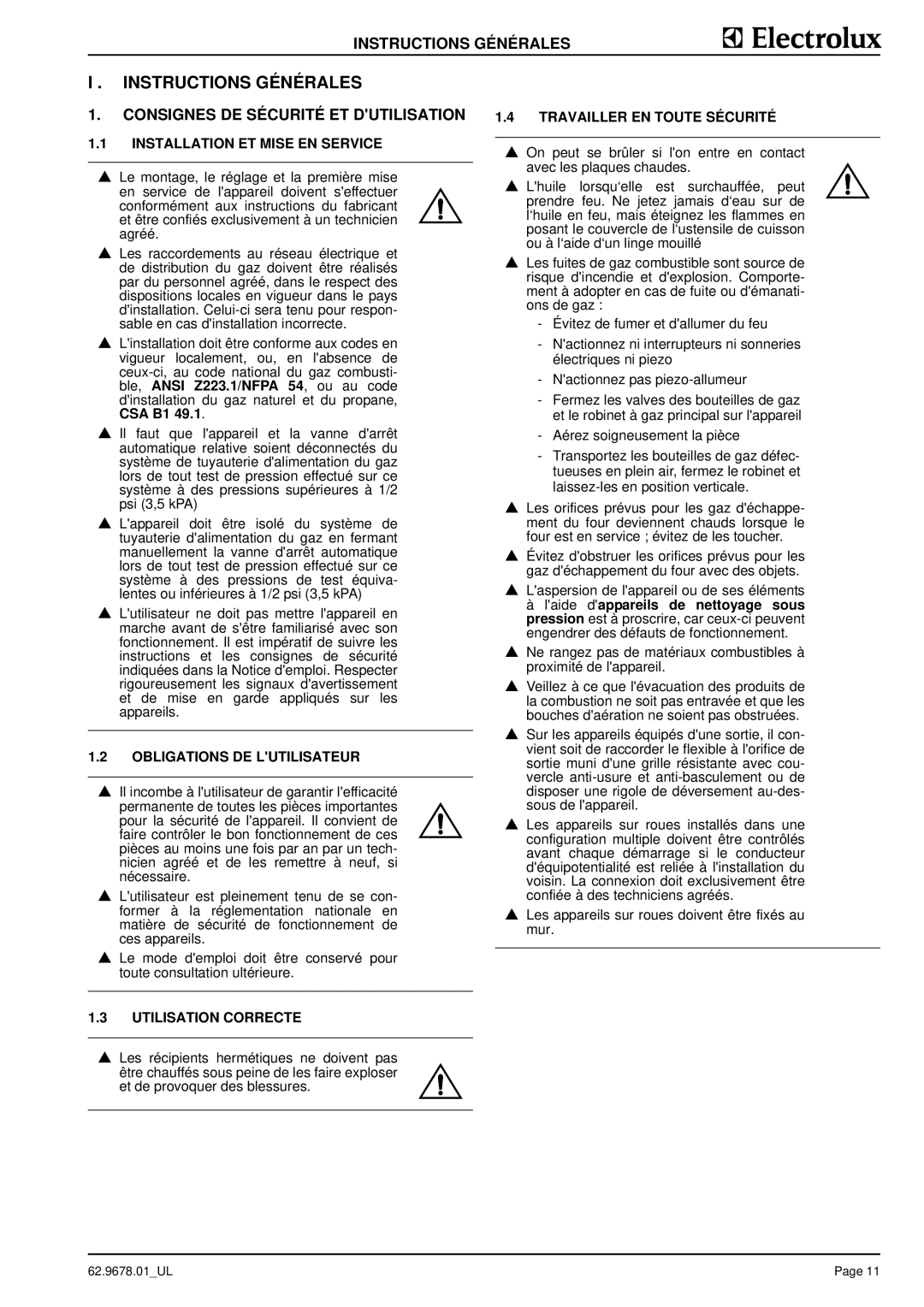 Electrolux S90 manual Instructions Générales, Consignes DE Sécurité ET Dutilisation 