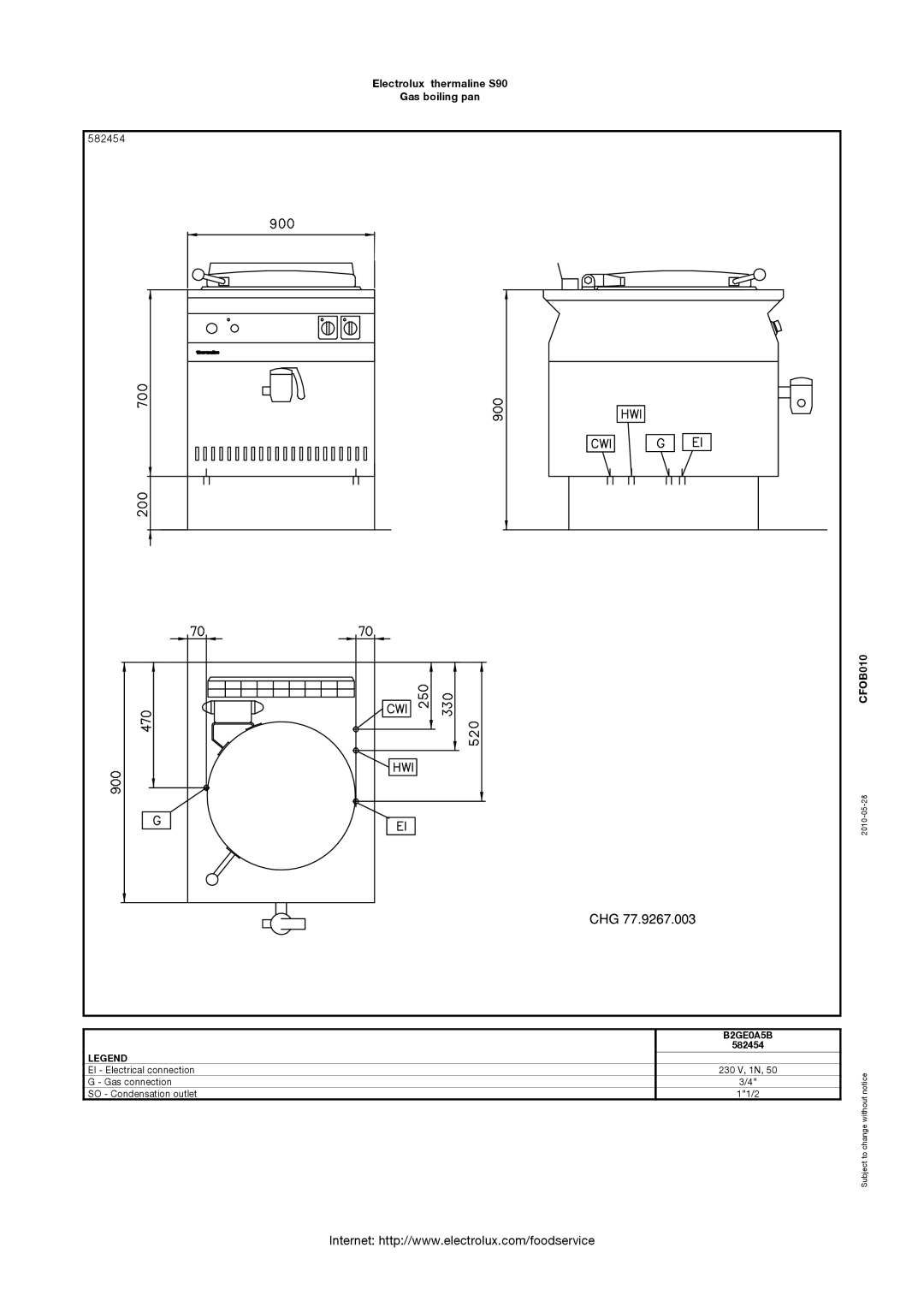 Electrolux dimensions Electrolux thermaline S90 Gas boiling pan 582454 