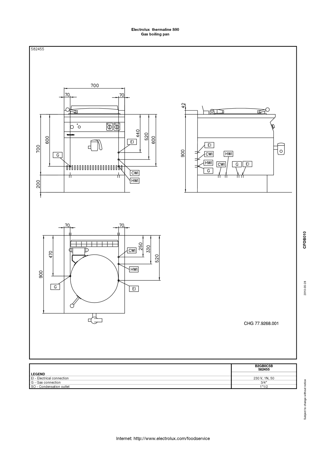 Electrolux dimensions Electrolux thermaline S90 Gas boiling pan 582455 