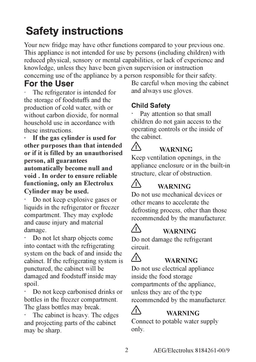 Electrolux S92358-KA2 user manual Safety instructions 