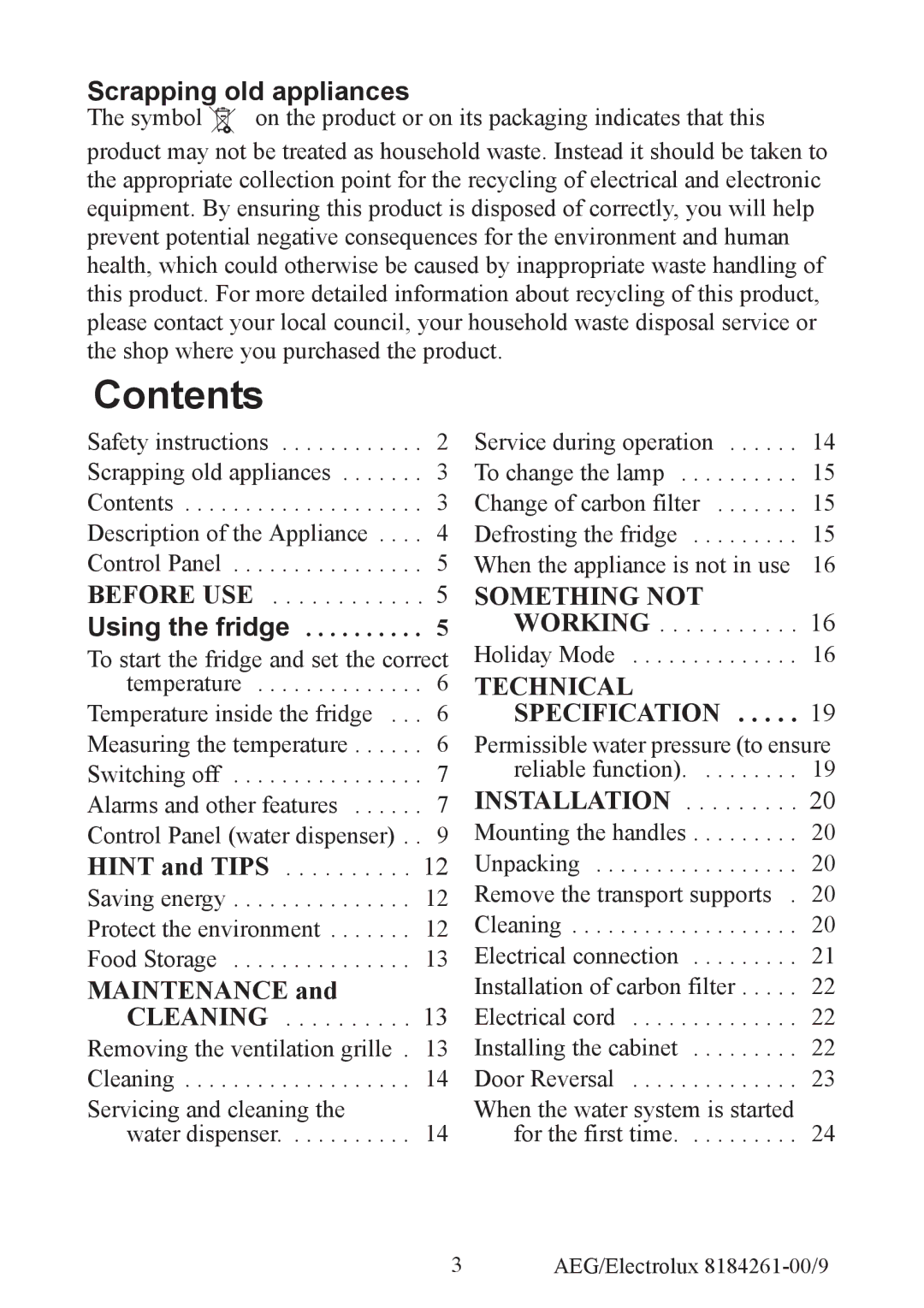 Electrolux S92358-KA2 user manual Contents 