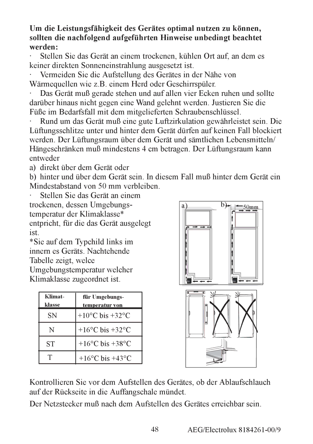 Electrolux S92358-KA2 user manual +10C bis +32C +16C bis +32C +16C bis +38C +16C bis +43C 