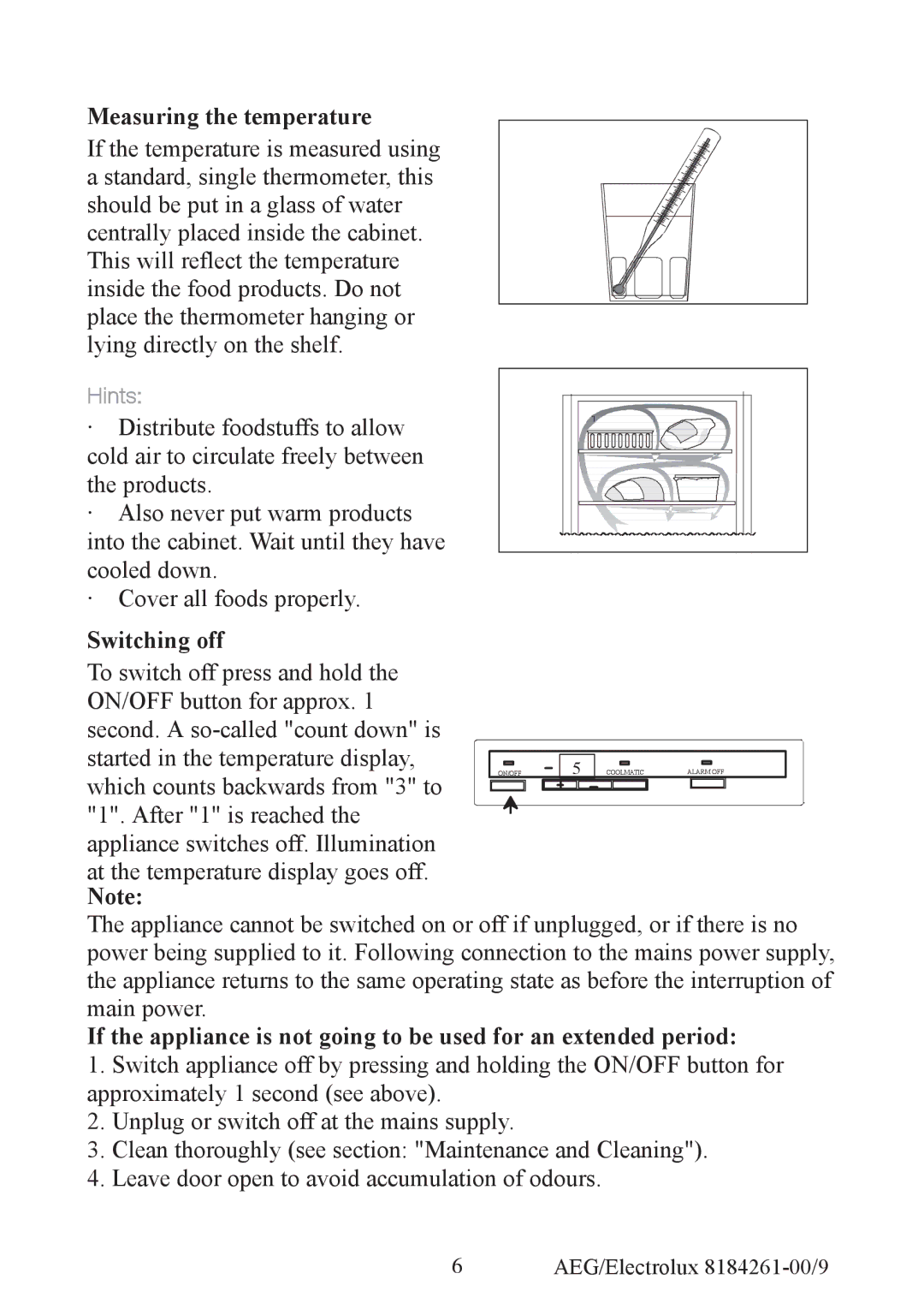 Electrolux S92358-KA2 user manual Measuring the temperature, Switching off 