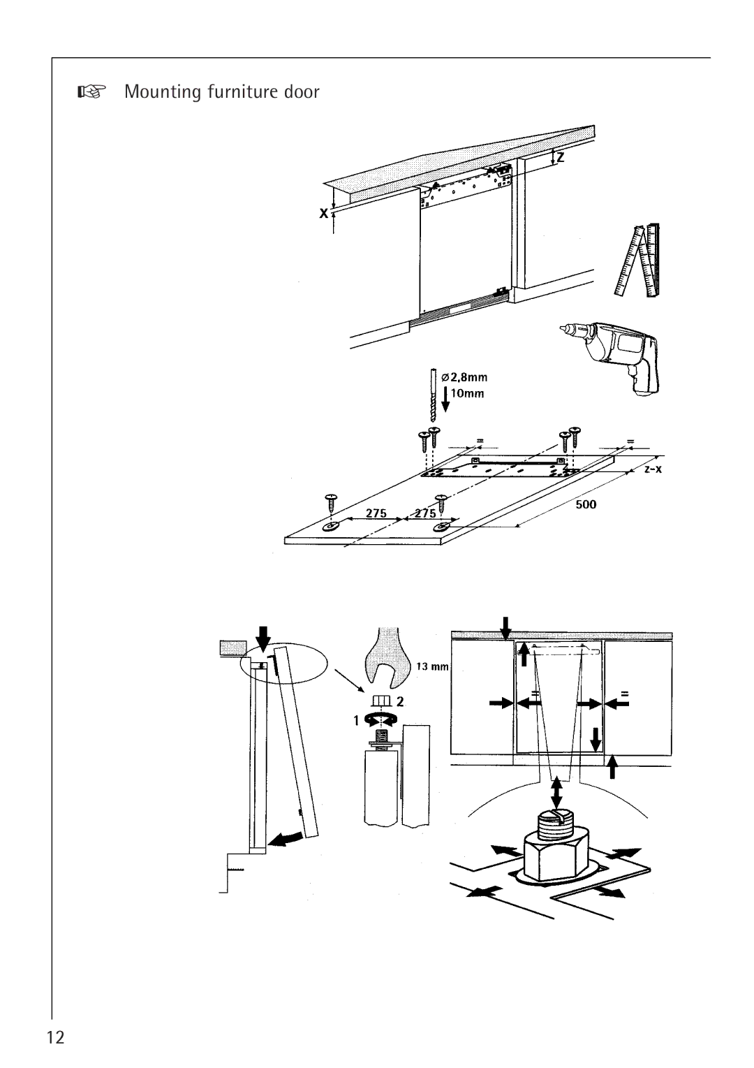 Electrolux SANTO 1454-6 iU installation instructions Mounting furniture door 