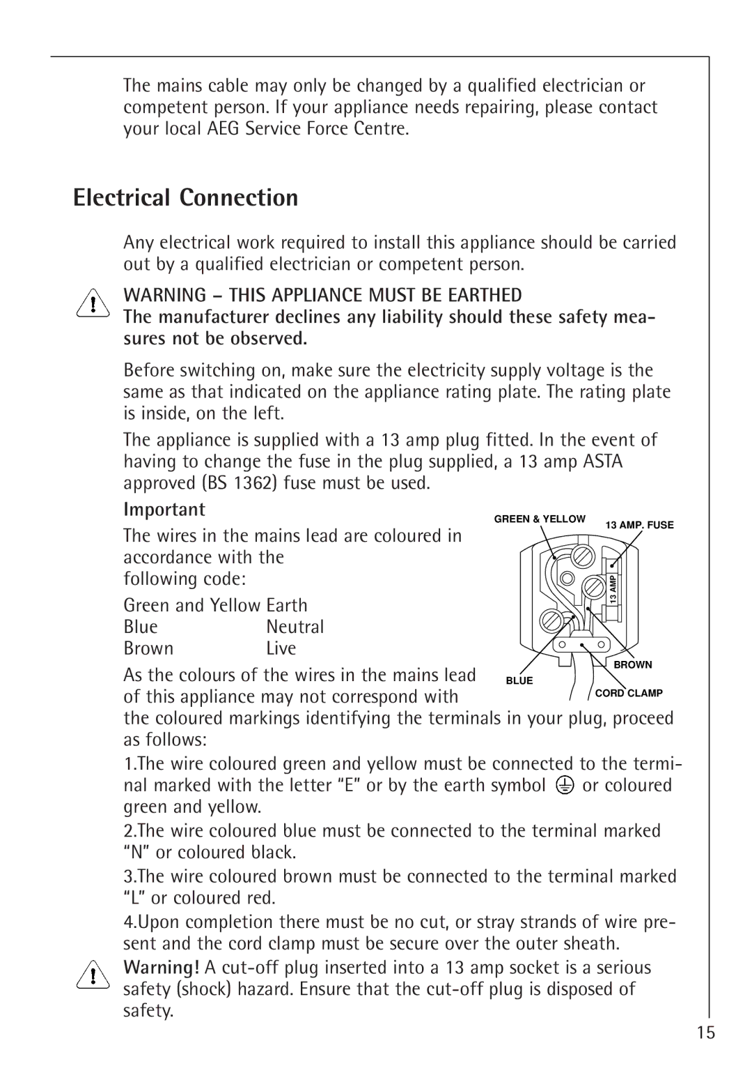 Electrolux SANTO 1454-6 iU installation instructions Electrical Connection, This appliance may not correspond with 