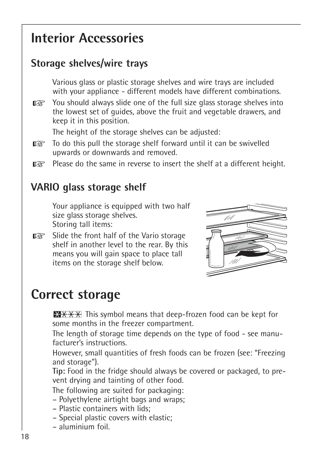 Electrolux SANTO 1454-6 iU Interior Accessories, Correct storage, Storage shelves/wire trays, Vario glass storage shelf 