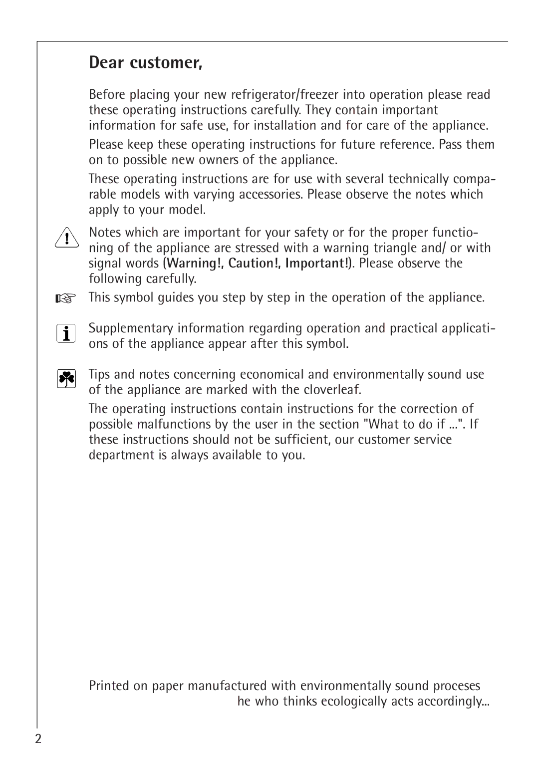 Electrolux SANTO 1454-6 iU installation instructions Dear customer 