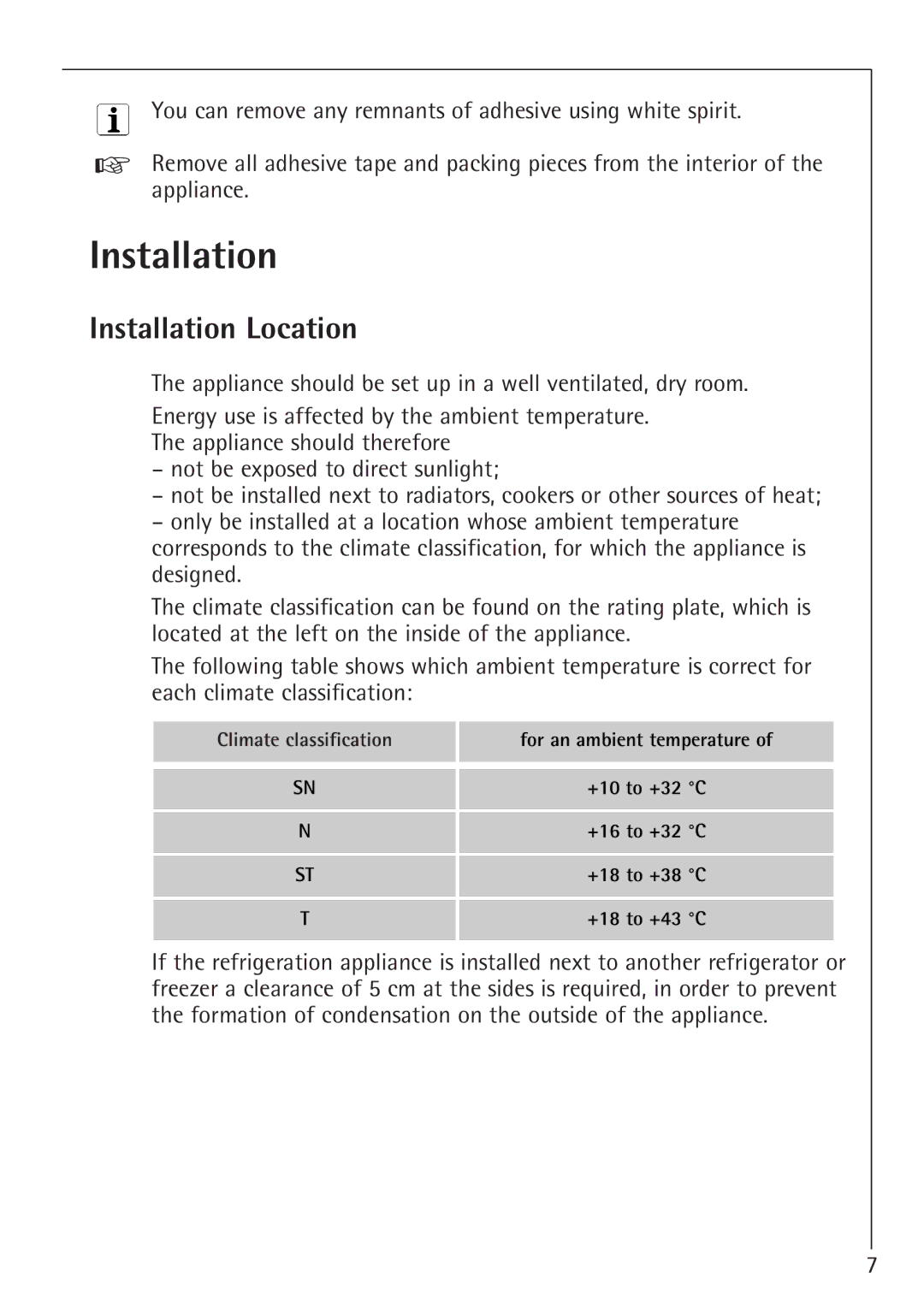 Electrolux SANTO 1454-6 iU installation instructions Installation Location 