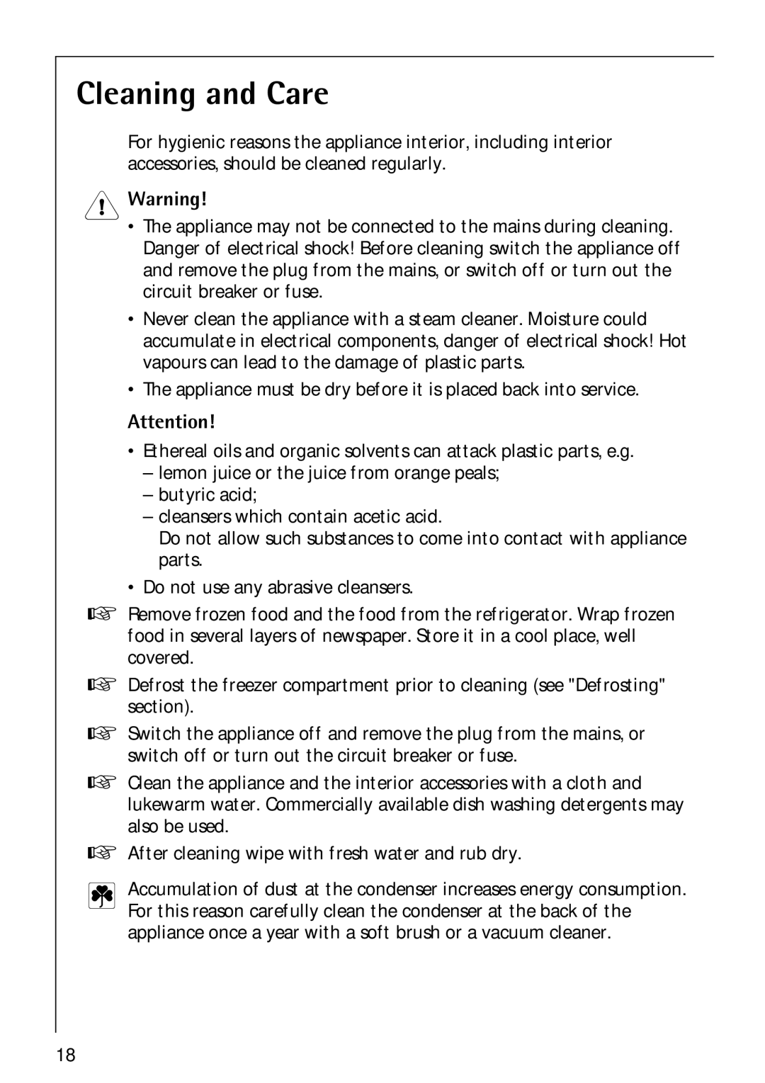 Electrolux Santo 1573TK-4 operating instructions Cleaning and Care 