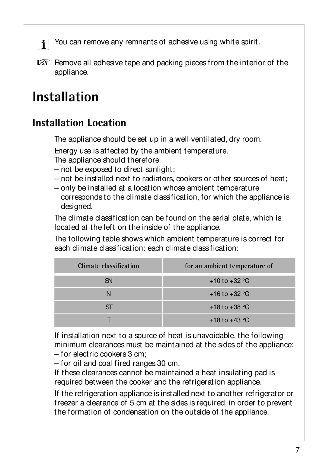 Electrolux Santo 1573TK-4 operating instructions Installation Location 