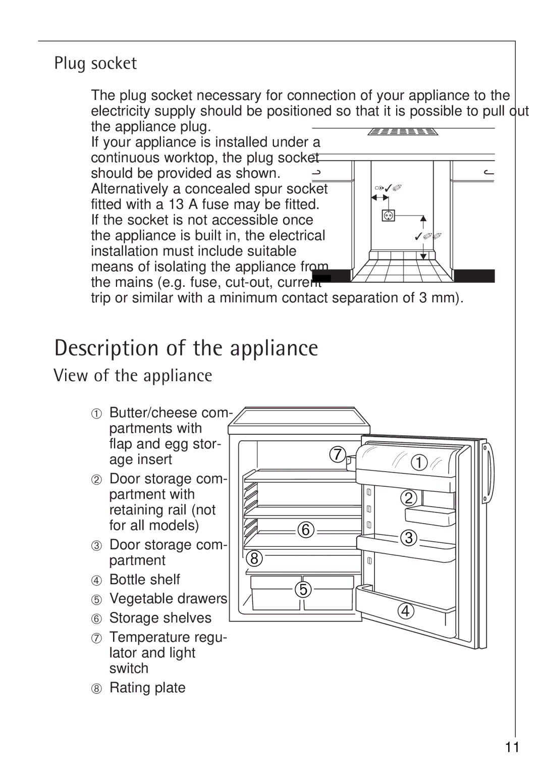 Electrolux SANTO 1650-6 TK manual Description of the appliance, Plug socket, View of the appliance 