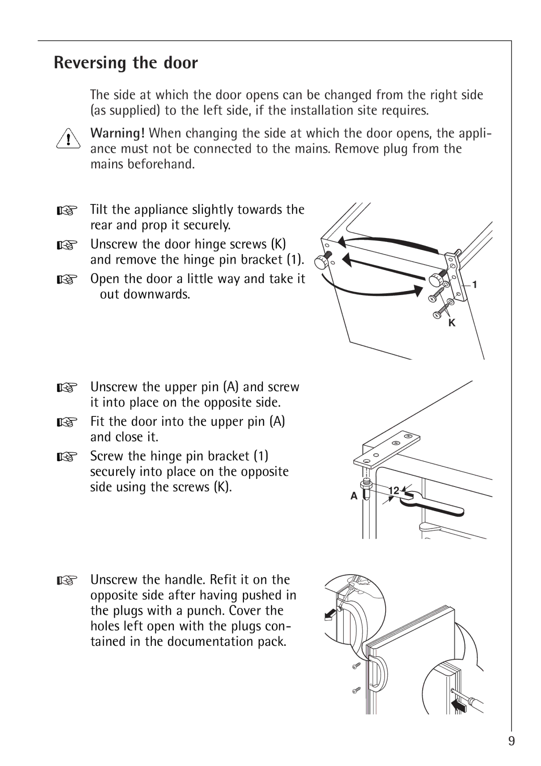 Electrolux SANTO 1650-6 TK manual Reversing the door 