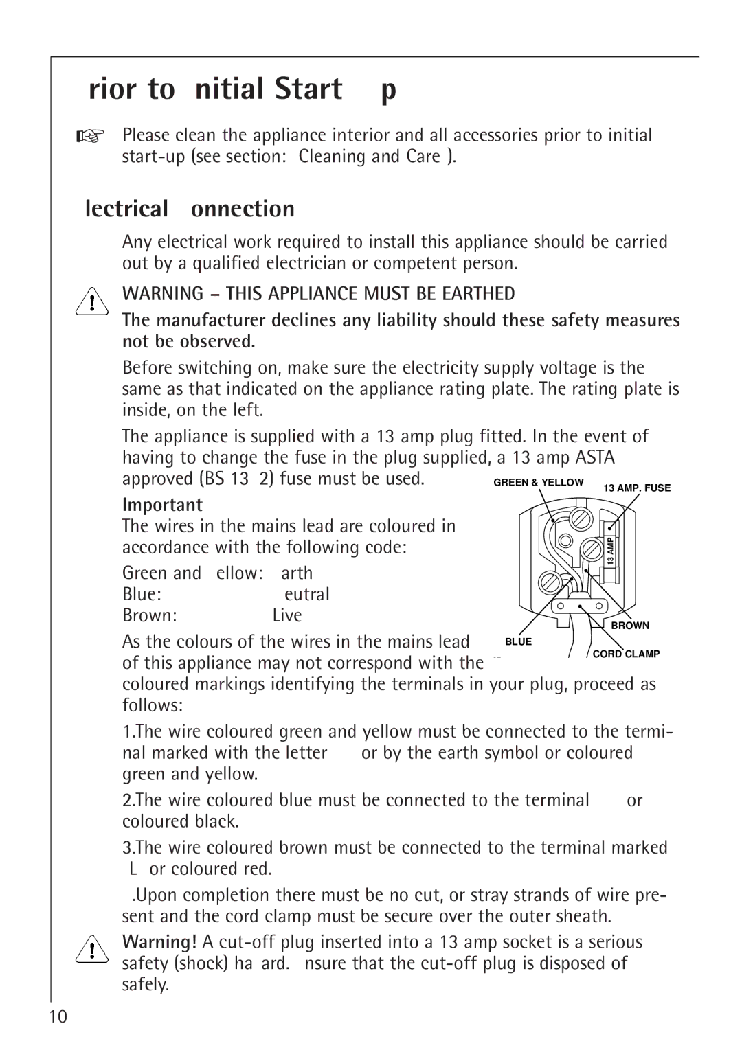 Electrolux SANTO 1650-7 TK manual Prior to Initial Start-Up, Electrical Connection 