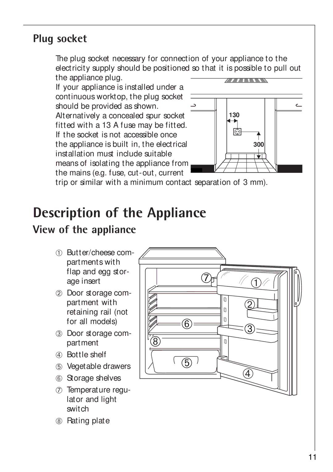 Electrolux SANTO 1650-7 TK manual Description of the Appliance, Plug socket, View of the appliance 