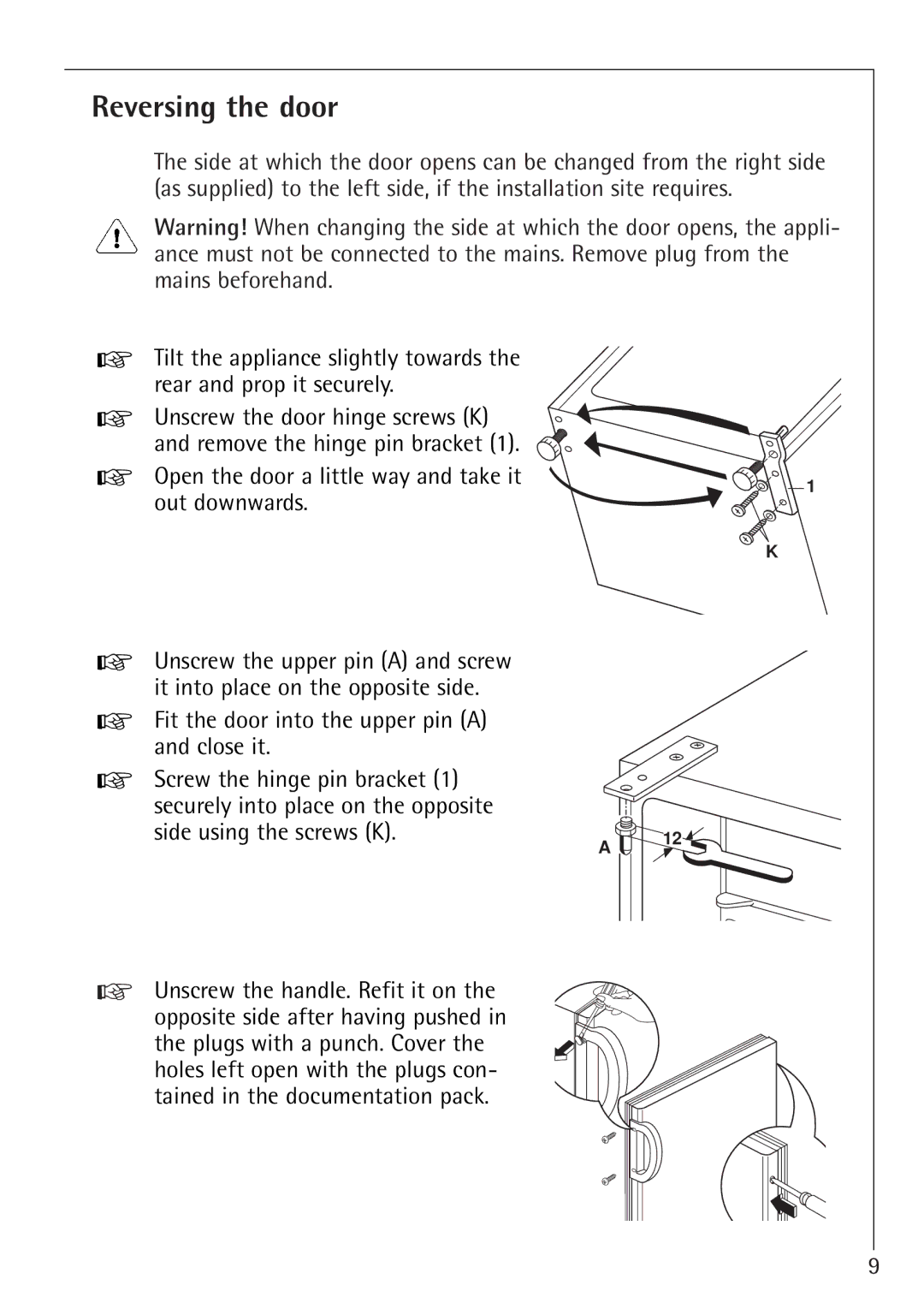 Electrolux SANTO 1650-7 TK manual Reversing the door 