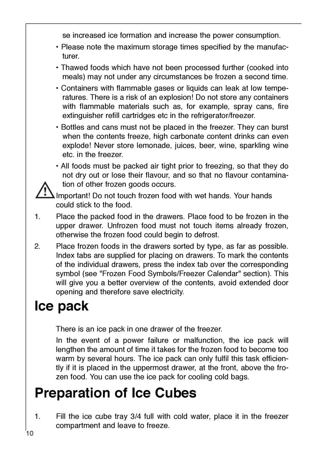 Electrolux SANTO 2733-6 i installation instructions Ice pack, Preparation of Ice Cubes 