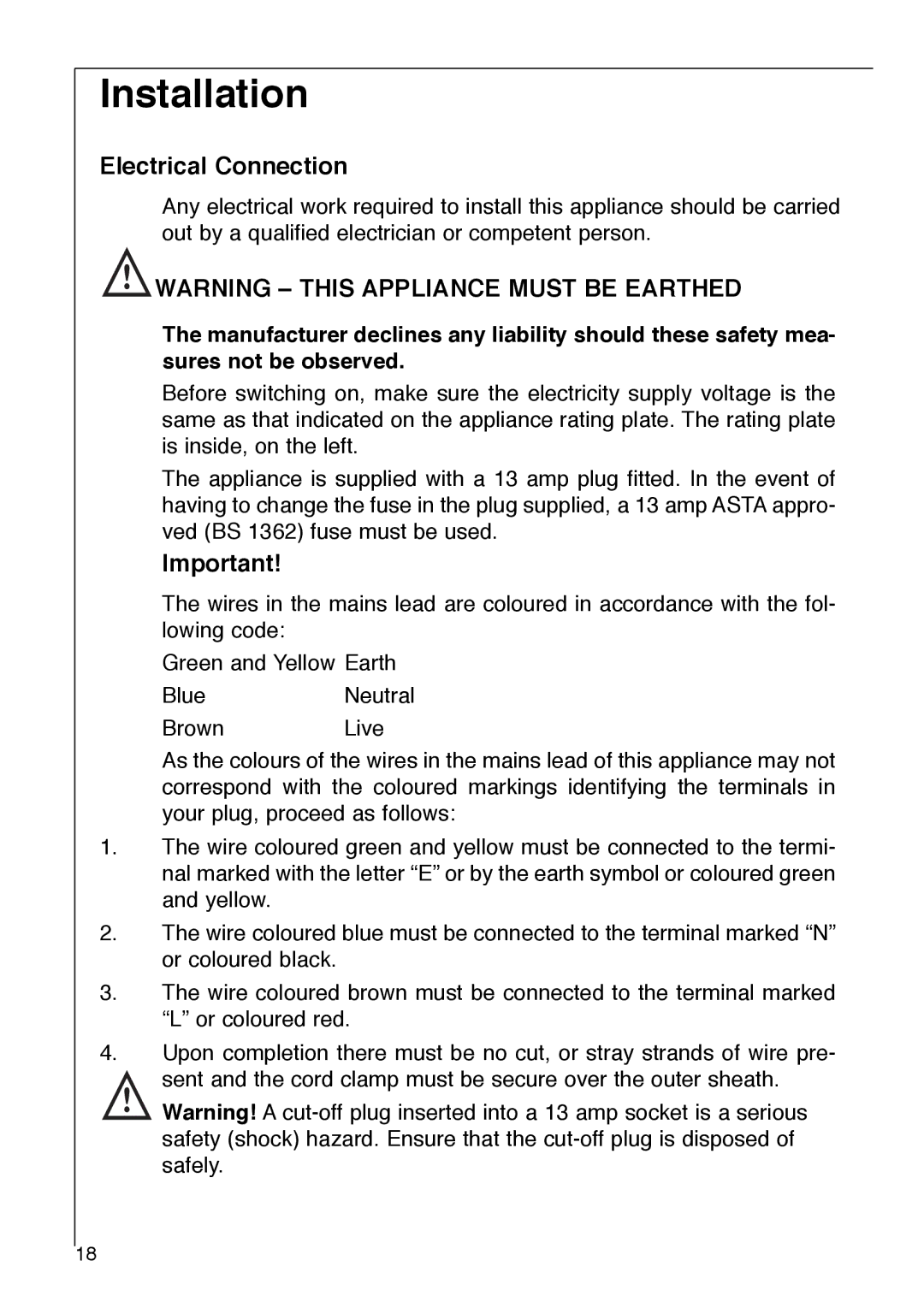 Electrolux SANTO 2733-6 i installation instructions Installation, Electrical Connection 