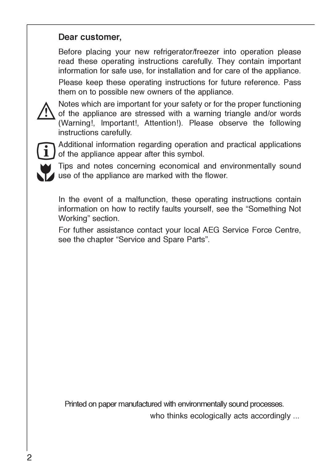 Electrolux SANTO 2733-6 i installation instructions Dear customer 