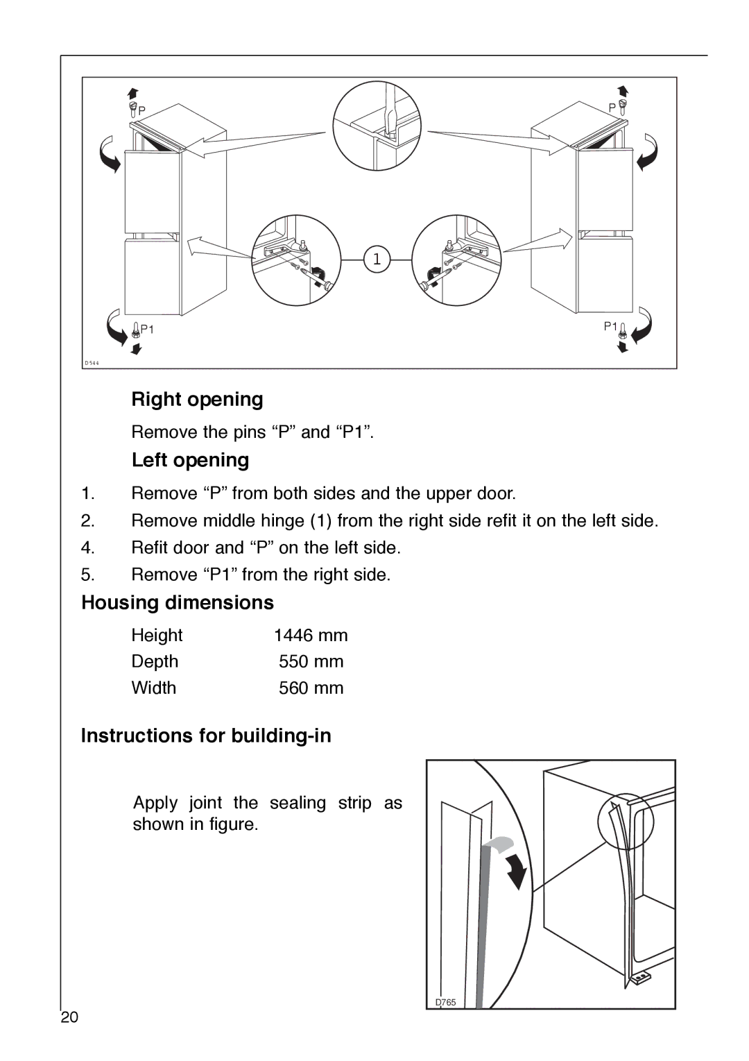 Electrolux SANTO 2733-6 i Right opening, Left opening, Housing dimensions, Instructions for building-in 