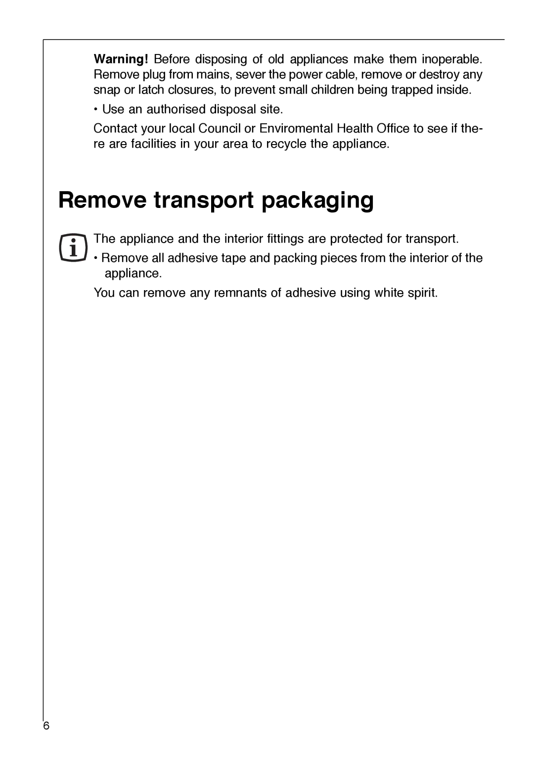 Electrolux SANTO 2733-6 i installation instructions Remove transport packaging 