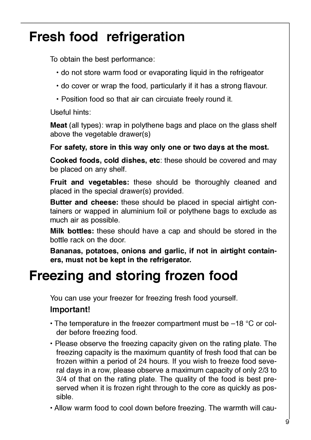 Electrolux SANTO 2733-6 i installation instructions Fresh food refrigeration, Freezing and storing frozen food 