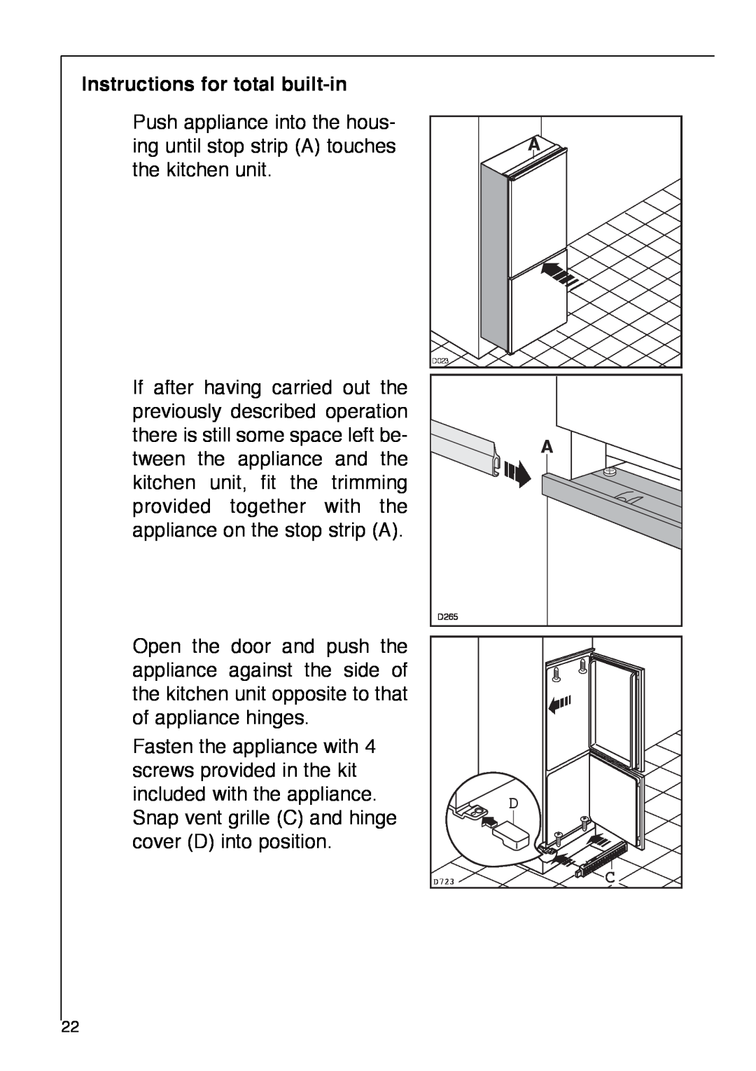 Electrolux SANTO 2842-4 i installation instructions Instructions for total built-in 