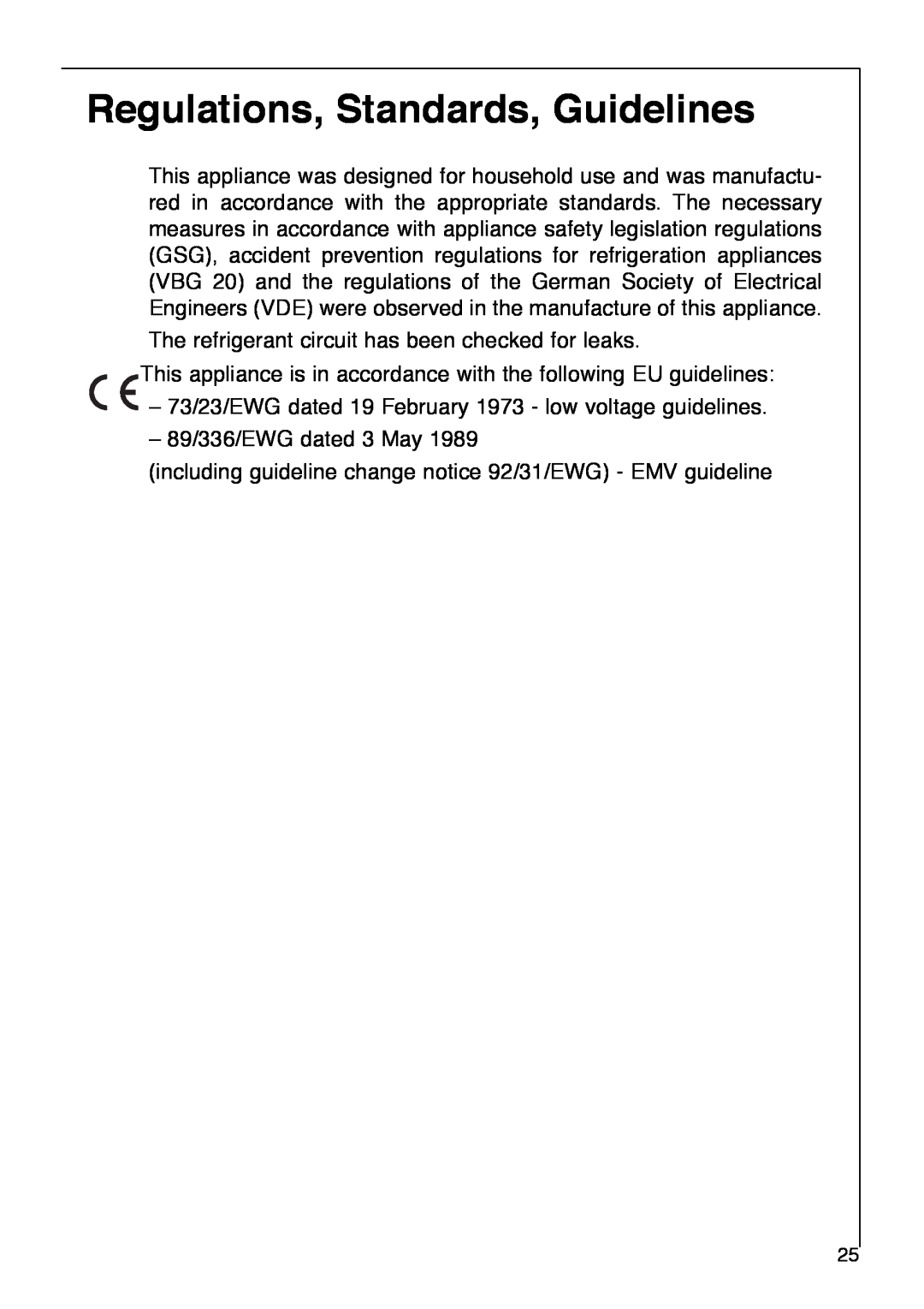 Electrolux SANTO 2842-4 i installation instructions Regulations, Standards, Guidelines 