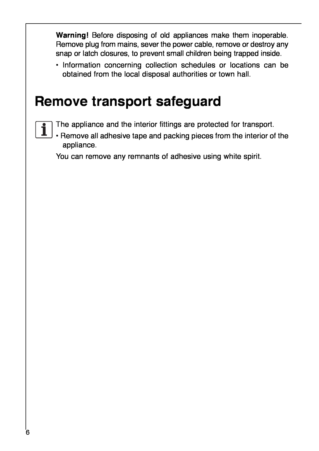 Electrolux SANTO 2842-4 i installation instructions Remove transport safeguard 
