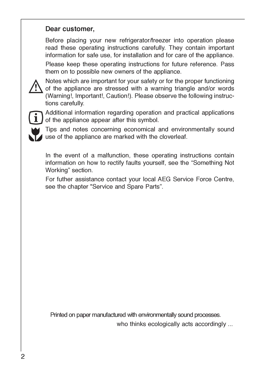 Electrolux SANTO 2842-6 i installation instructions Dear customer 