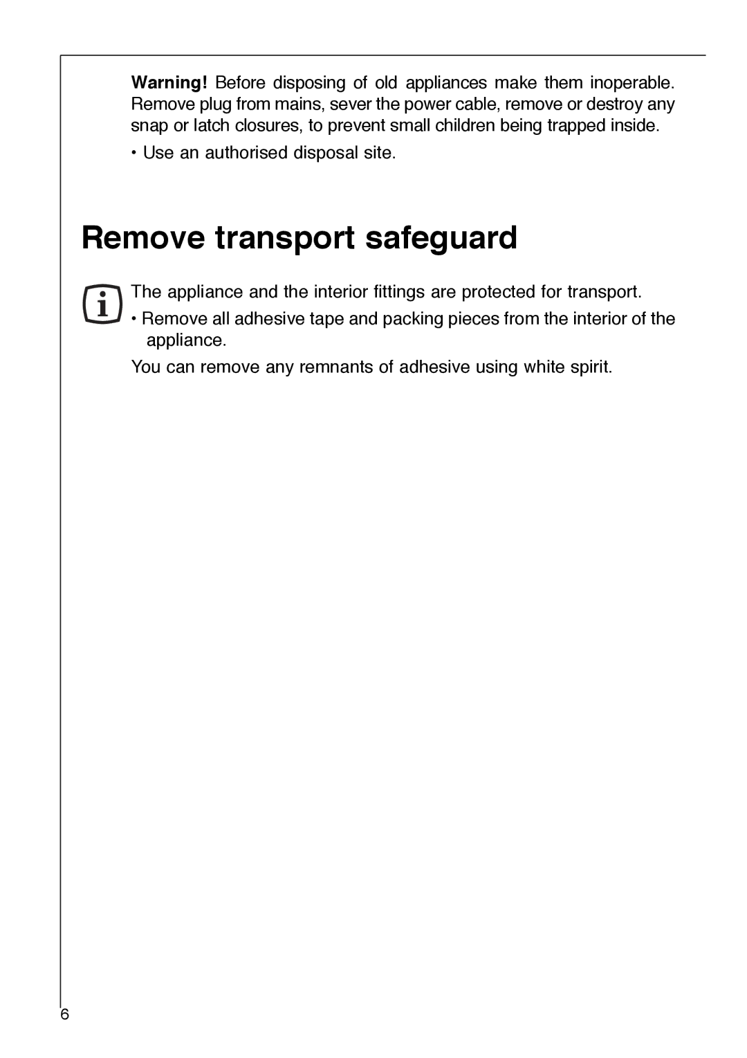 Electrolux SANTO 2842-6 i installation instructions Remove transport safeguard 