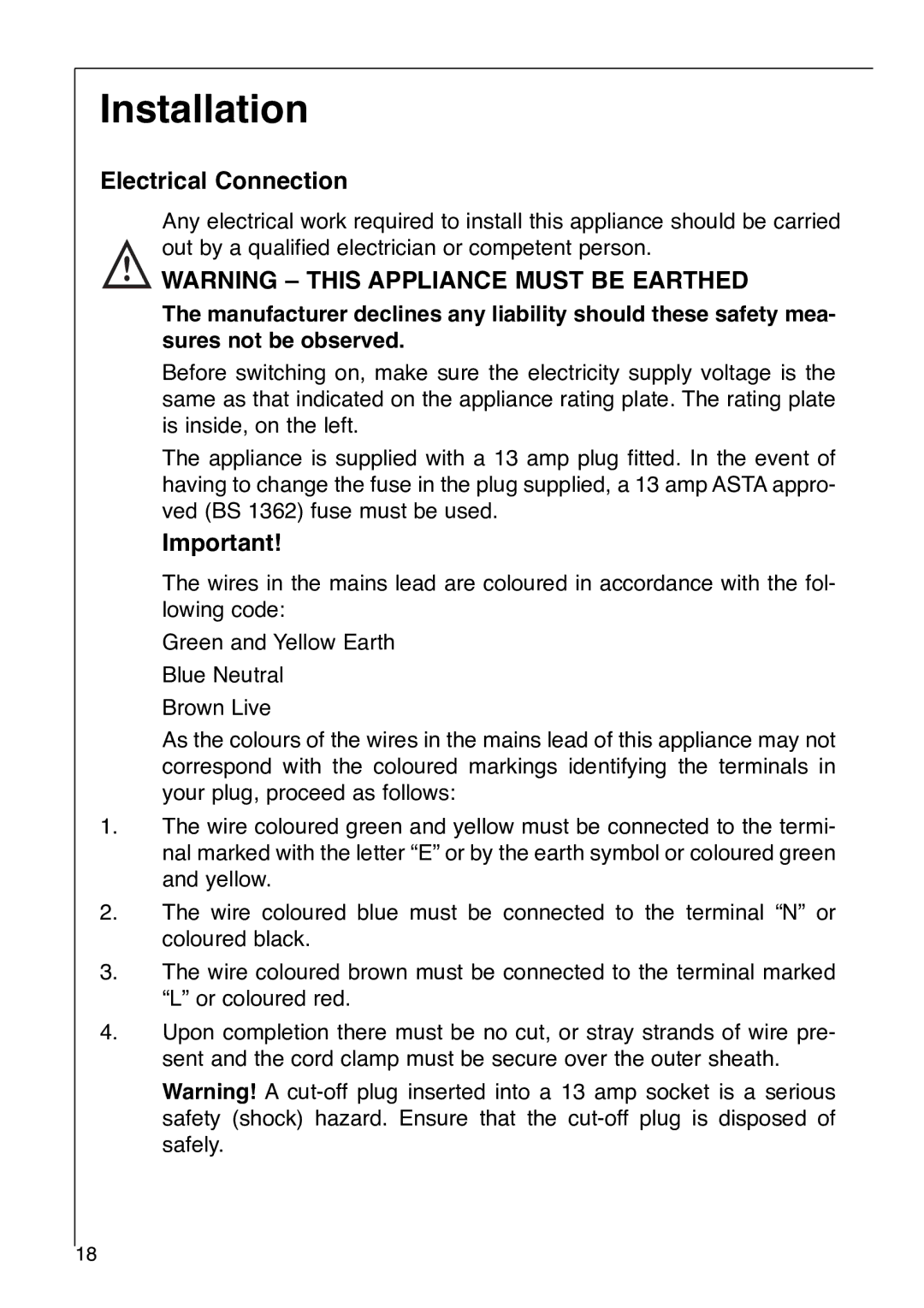 Electrolux Santo 2992-6 i installation instructions Installation, Electrical Connection 