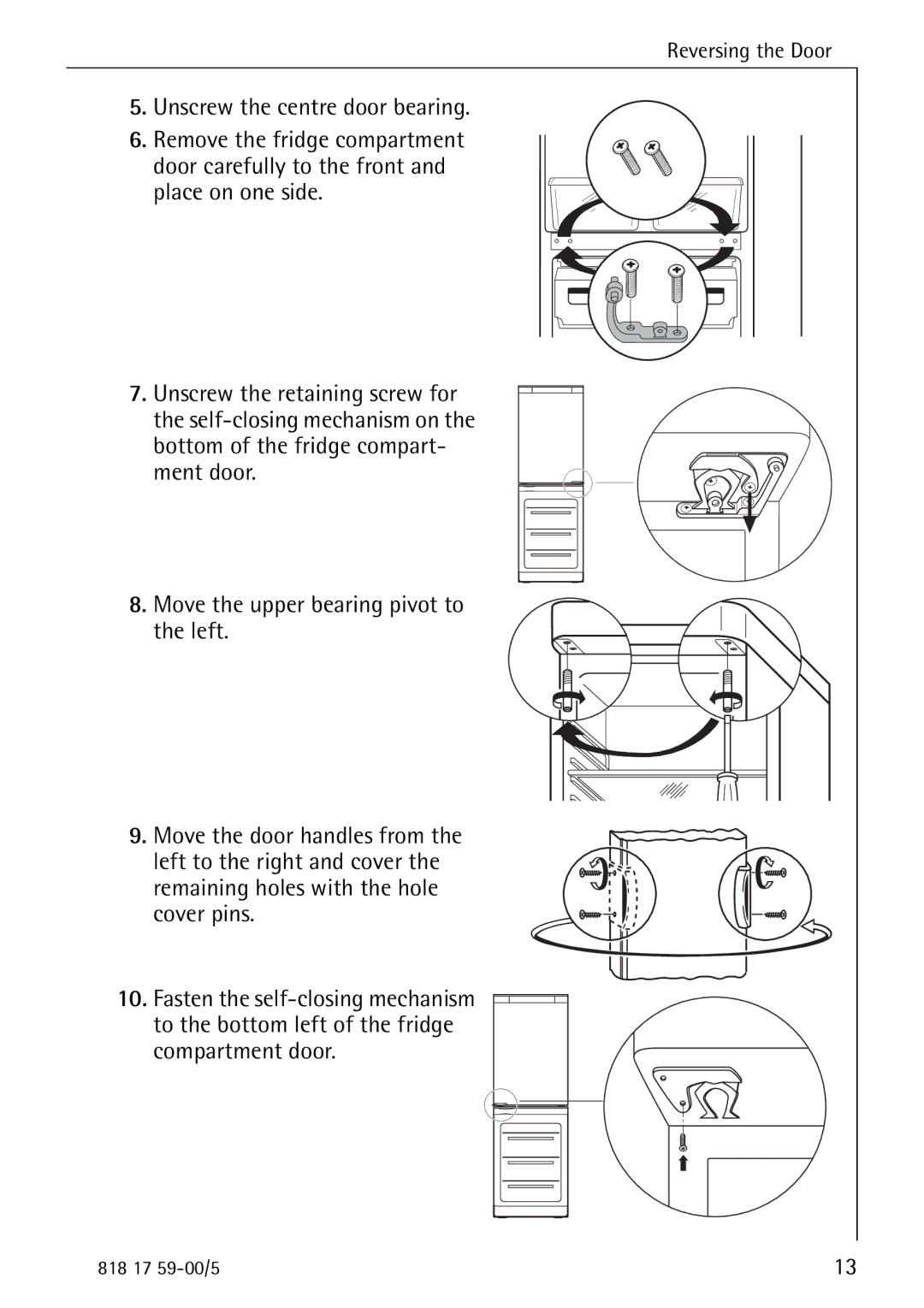 Electrolux SANTO 3150 operating instructions Unscrew the centre door bearing 