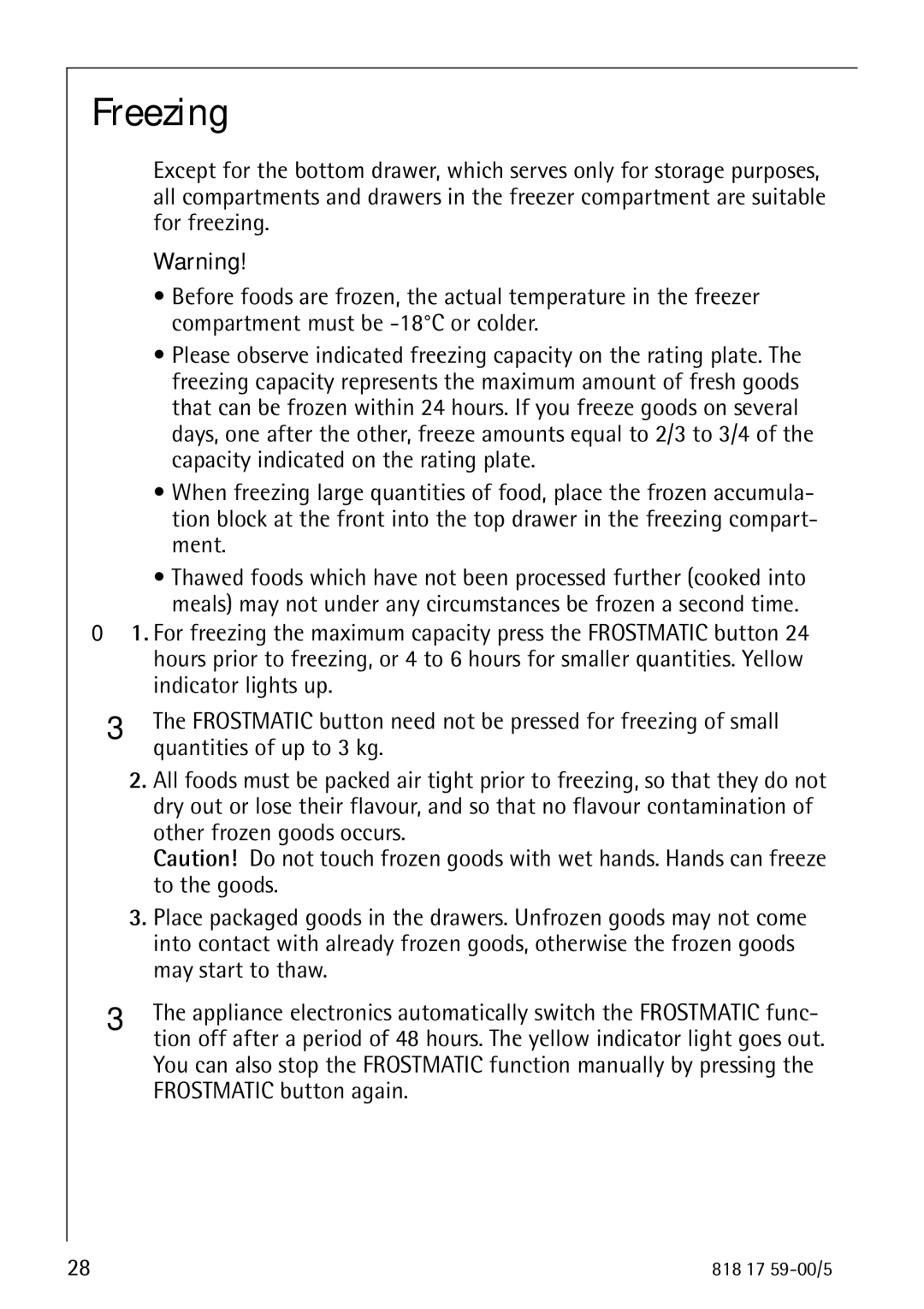 Electrolux SANTO 3150 operating instructions Freezing 