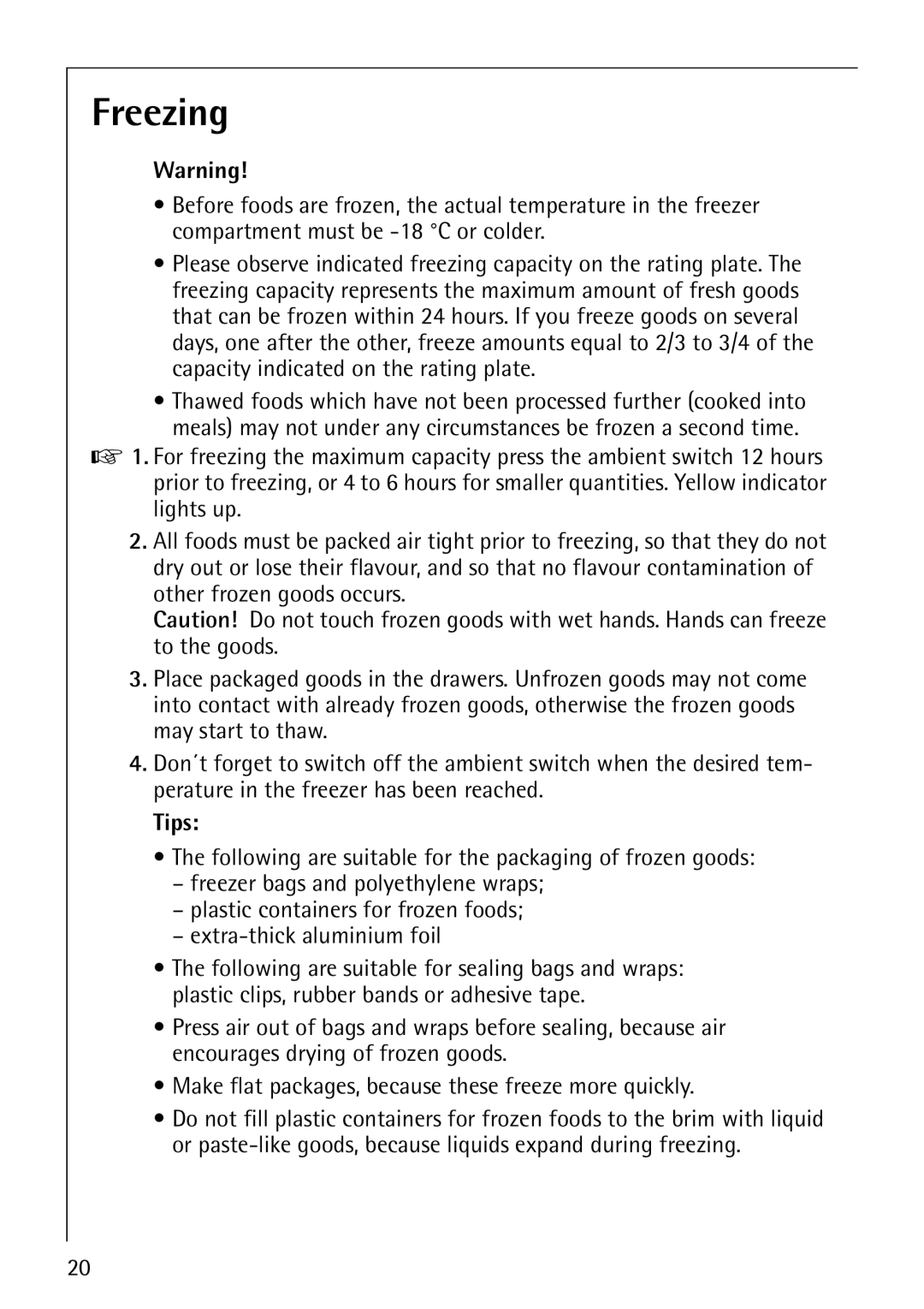 Electrolux SANTO 3151 manual Freezing, Tips 