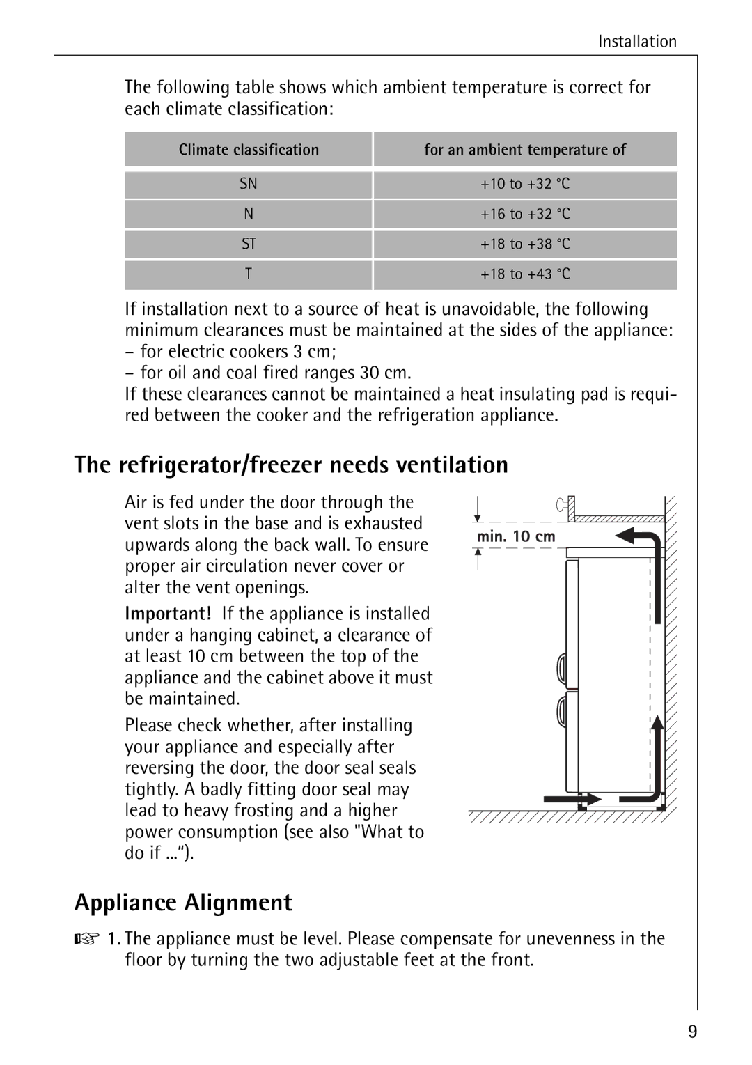 Electrolux SANTO 3151 manual Refrigerator/freezer needs ventilation, Appliance Alignment 