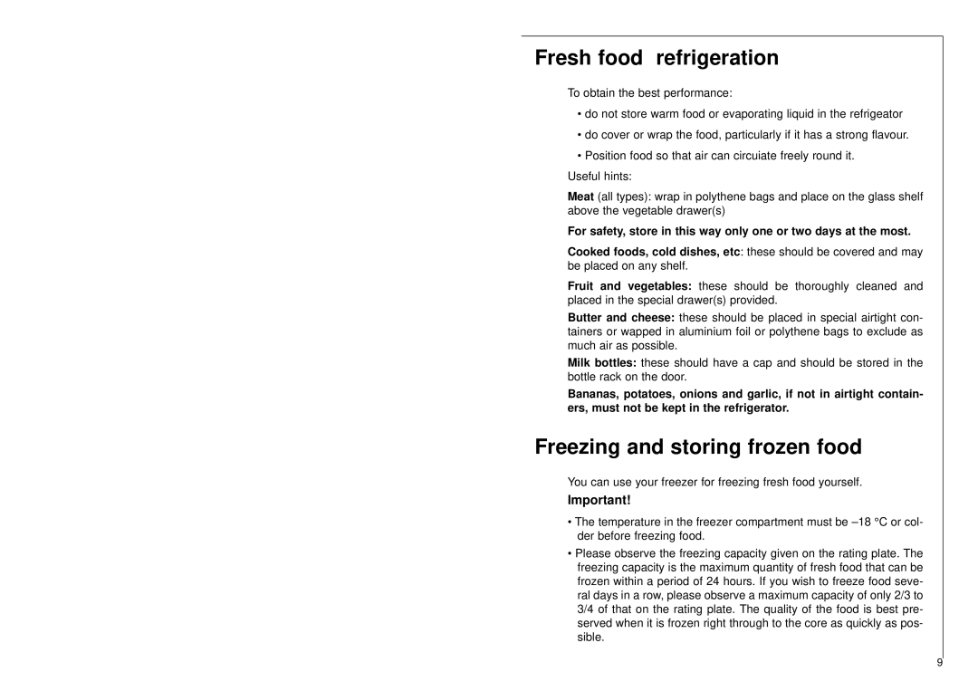 Electrolux SANTO 3244-4 i installation instructions Fresh food refrigeration, Freezing and storing frozen food 