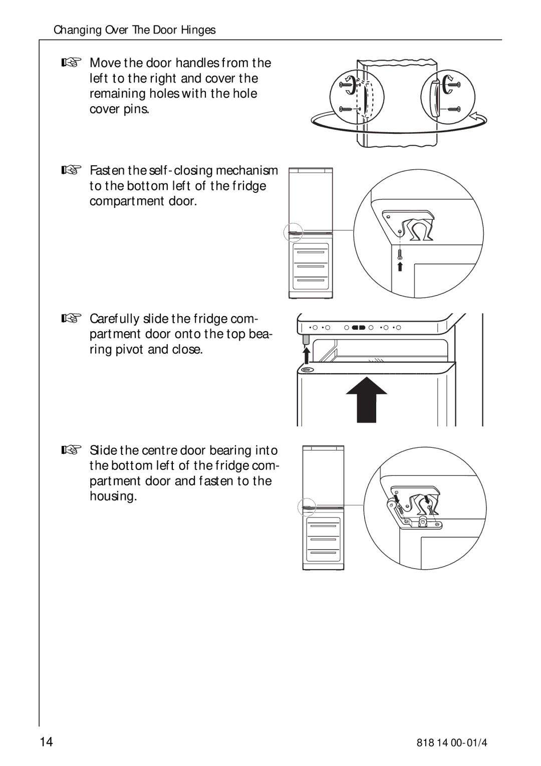 Electrolux SANTO 3274 manual Changing Over The Door Hinges 